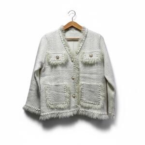 NWT Ge Mi Lin Heavyweight Faux Mink Fleece Cardigan – Cream